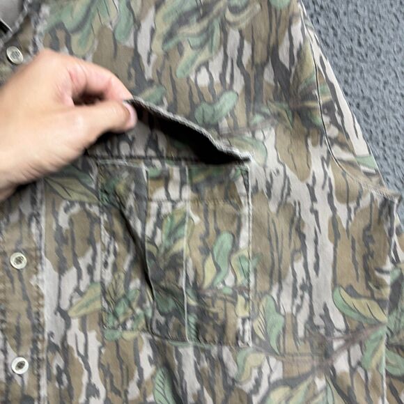 Vintage Mossy Oak Green Leaf Tree Bark Camo Button Up Shirt Mens XL USA Made - Picture 6 of 16